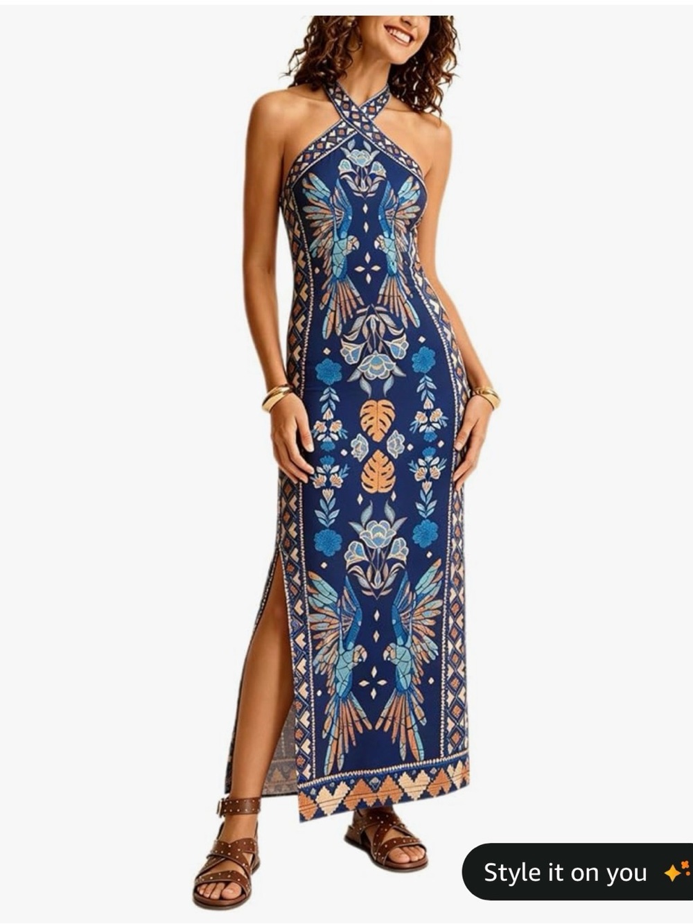 Navy Floral Halter Maxi Dress